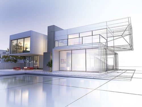 Projet render architektoniczny nowoczesnego budynku mieszkalnego domu